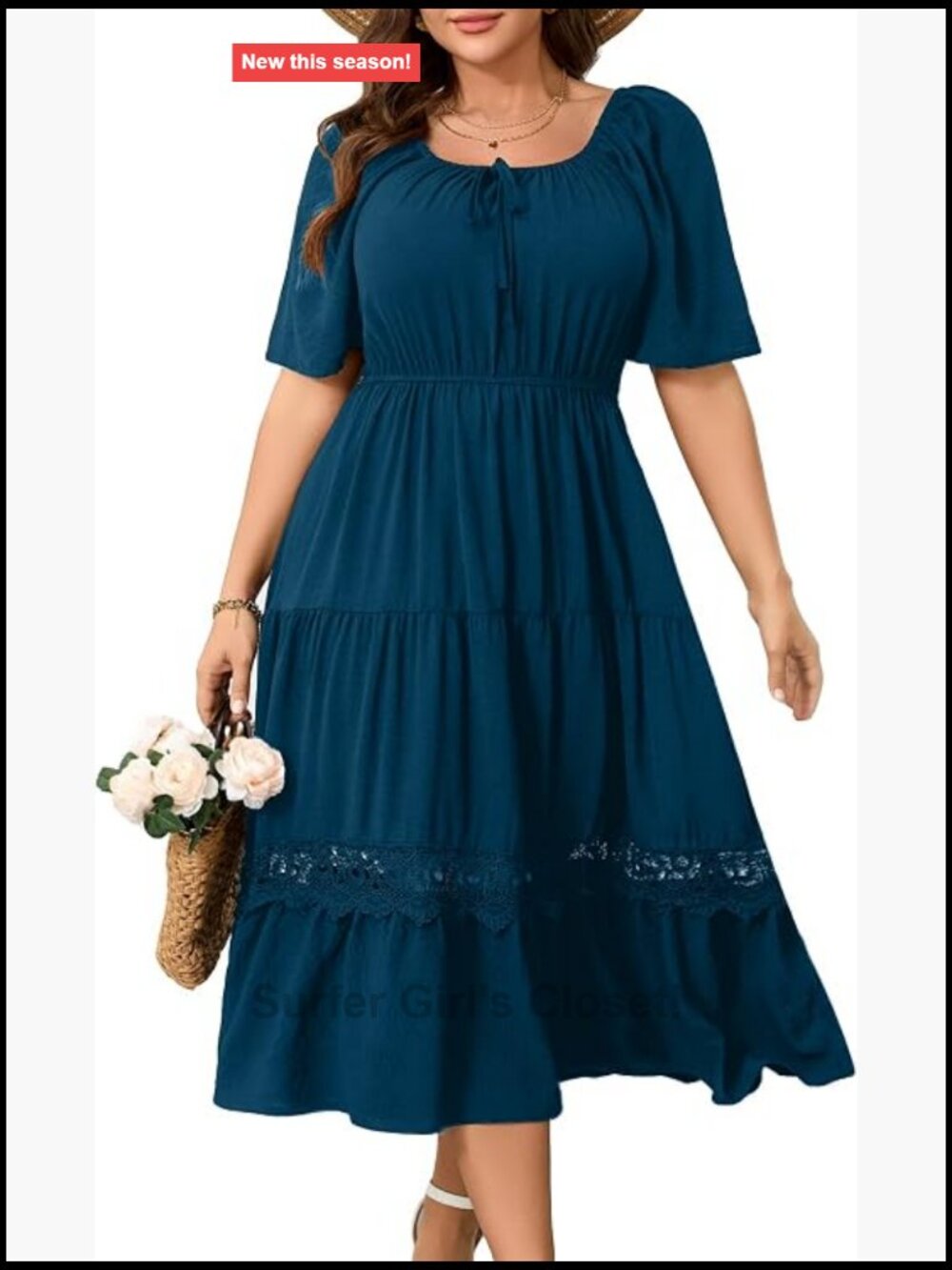 Plus Size Maxi Dress Square Neck Ruffle Sleeve Smocked Boho Beach Party